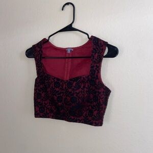 Charlotte Russe black floral red sleeveless retro shirt super cute grunge blouse